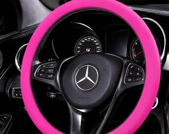 Premium Neon Pink Silicone Steering Wheel Cover – Breathable Non-Slip Car Wheel Cover, Universal Fit, Sweat-Wicking Summer Car Accessory