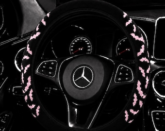 Reflective Pink Bat Steering Wheel Cover – Halloween Car Wheel Cover, Diving Material Anti-Slip, No Inner Ring, Universal Fit 14.5–15 inch