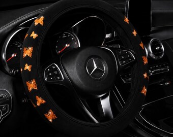 Luxury Orange Butterfly Sparkly Steering Wheel Cover – Glam Car Decor Gift