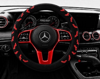 Reflective Red Bat Steering Wheel Cover – Halloween Car Wheel Cover, Diving Material Anti-Slip, No Inner Ring, Universal Fit 14.5–15 inch