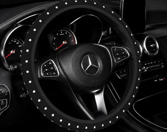 Cute White Polka Dots Steering Wheel Cover – Non-Slip Neoprene Car Wheel Cover, Universal Fit 14.5–15 inch, Women's Car Decor Gift
