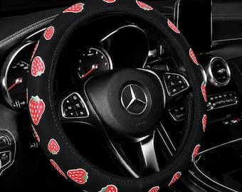 Cute Red Strawberry Steering Wheel Cover – Non-Slip Car Wheel Cover, No Inner Ring, Universal Fit 14.5–15 inch, Women's Car Decor Gift