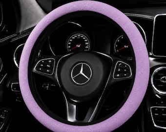 Luxury Purple Star Embossed PU Leather Steering Wheel Cover – 3D Car Wheel Cover, Universal Fit 14.5–15 inch, Women's Car Decor