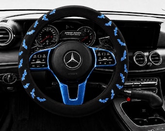 Reflective Blue Bat Steering Wheel Cover – Halloween Car Wheel Cover, Diving Material Anti-Slip, No Inner Ring, Universal Fit 14.5–15 inch