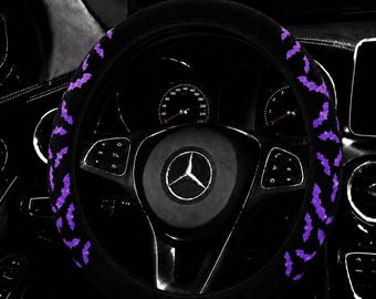 Reflective Purple Bat Steering Wheel Cover – Halloween Car Wheel Cover, Diving Material Anti-Slip, No Inner Ring, Universal Fit 14.5–15 inch
