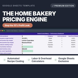 Bakery Pricing Spreadsheet | Recipe Cost Calculator | Google Sheets Template | Profit Tracker