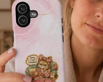 Handyhülle „Katzenlady“ | Magnetische Handyhülle in rosa Marmoroptik | Lustiges Geschenk für die Ehefrau