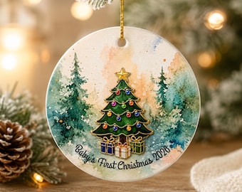 Decorazione natalizia personalizzata per il primo Natale del bambino, ornamento in ceramica con nome e dati di nascita personalizzati, regalo ricordo per neonato, regalo per baby shower