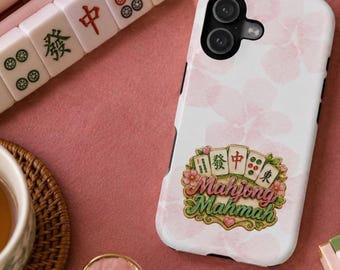 Mahjong-Handyhülle | Magnetische Schutzhülle mit Blumenmuster und Mahjong-Steinen