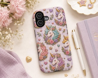 Custodia per telefono con unicorno floreale, custodia con unicorno a quadretti lavanda, graziosa stampa con criniera pastello e ghirlanda di rose, elegante custodia per iPhone con unicorno