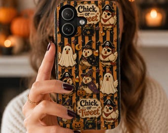 Cover per telefono con gallina di Halloween, cover con pulcino o cinguettio, regalo per amanti delle galline da fattoria, cover per telefono con gallina spettrale, cover vintage di Halloween