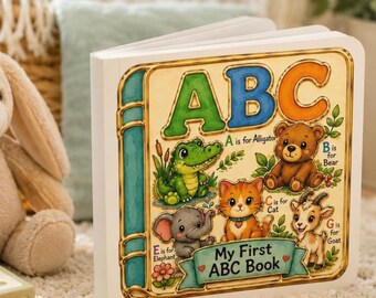 Książeczka z literkami dla maluchów | Książeczka z literkami i zwierzętami dla maluchów | Pierwsza książeczka z literkami | Prezent Montessori | Prezent na baby shower | Wiek 0-3