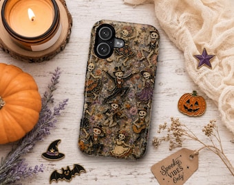 Custodia per telefono con scheletro danzante, cover floreale vintage di Halloween, custodia spettrale con scheletro per iPhone, Samsung Galaxy S24