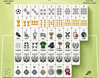 Soccer Mahjong Set, American Mahjong Tiles, International Soccer Theme Game Night Gift, Custom Acrylic Mah Jongg Set