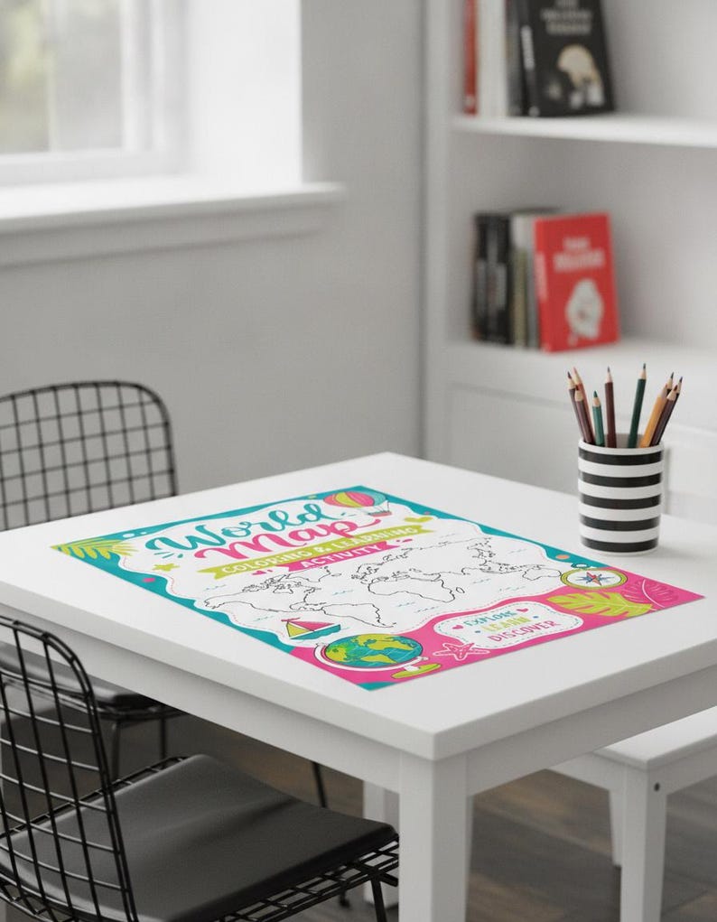 World Map Coloring Activity, Educational Geography Sheet for Kids ...