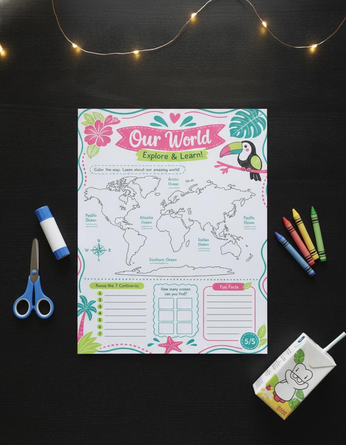World Map Coloring Activity, Educational Geography Sheet for Kids ...