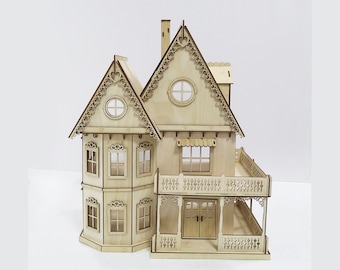 Gingerbread Victorian Dollhouse Kit, 1:24 Scale Doll House Kit, Journey's Little Dream House.  Heart motif, wood.