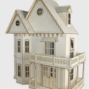 Gingerbread Victorian Dollhouse Kit, 1:12 Scale Doll House Kit, Journey's House of Dreams. Heart motif, wood. image 2