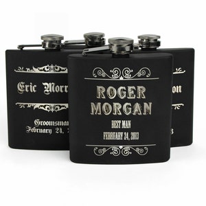 Personalized Groomsmen Gifts, Best Man Gift, Stainless Steel Flask, Wedding Party gifts, Gifts for Groomsmen, Set of 4 Engraved Flasks image 1