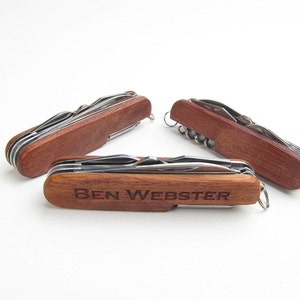 3 Laser Engraved Wood Pocket Knives Personalized Gift for Groomsmen, Best Man, Usher, Ring Bearer, Wedding Keepsake image 1