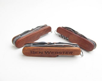 3 Laser Engraved Wood Pocket Knives Personalized Gift for Groomsmen, Best Man, Usher, Ring Bearer, Wedding Keepsake