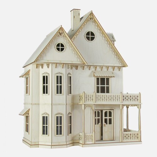 Gingerbread Victorian Dollhouse Kit, 1:12 Scale Doll House Kit, Journey's House of Dreams.  Heart motif, wood.