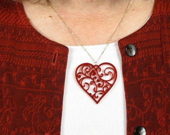 Valentine Red Heart Pendant for Necklaces Translucent Red "Stained Glass" Acrylic Hearts with Gift Box