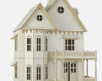 Gingerbread Victorian Dollhouse Kit, 1:12 Scale Doll House Kit, Journey's House of Dreams.  Heart motif, wood.