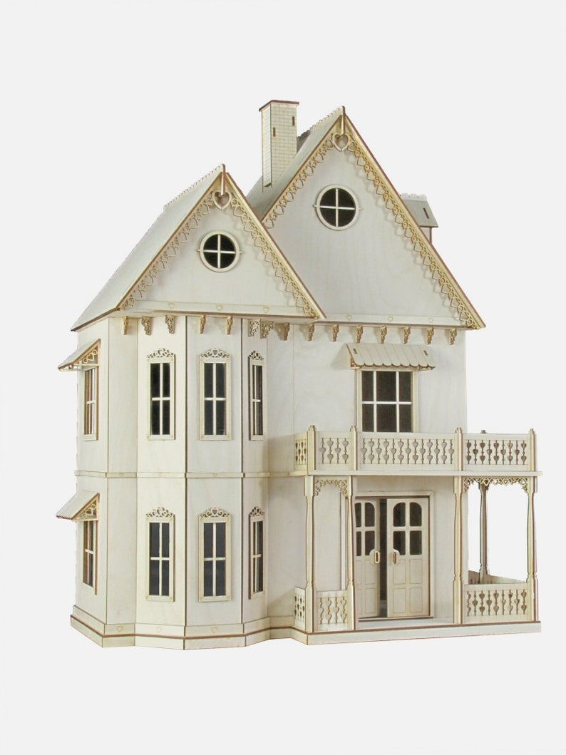 Gingerbread Victorian Dollhouse Kit, 1:12 Scale Doll House Kit, Journey's House of Dreams. Heart motif, wood. image 1