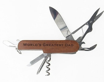 Regalo para DAD láser grabado Rosewood Multi Tool Multitool Knife