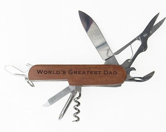 Gift for DAD Laser Engraved Rosewood Multi Tool Multitool Knife