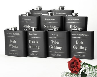 9 Personalized Bridal Party Gifts, Stainless Steel Engraved Wedding Flasks, Gifts for Groomsmen, Gifts for Bridesmaids, 9 Flasks