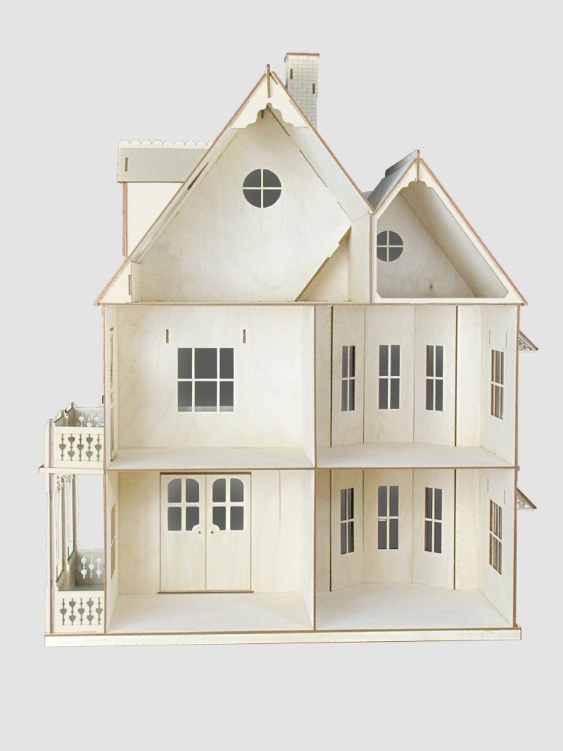 Gingerbread Victorian Dollhouse Kit, 1:12 Scale Doll House Kit, Journey's House of Dreams. Heart motif, wood. image 3