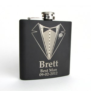 Personalized Groomsmen Gift, 1 Engraved Flask, Stainless Steel Flask, Personalized Best Man Gift, 1 Black Flask image 2