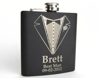 Personalized Groomsmen Gift, 1 Engraved Flask, Stainless Steel Flask, Personalized Best Man Gift, 1 Black Flask