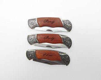 Groomsmen gift - Three Engraved Pocket Knives, Wedding Favor, Best Man Gift, Personalized Engraved Keepsake, Gifts for Groomsmen