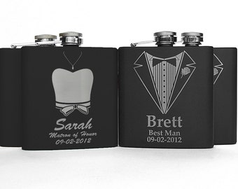 Personalized Bridal Party Gifts, Groomsmen Gifts, Stainless Steel Flask, Wedding Party gifts, Gifts for Groomsmen, Set of 4 Engraved Flasks