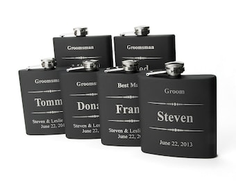 6 Flasks, Personalized Groomsmen Gift, Engraved Flasks, Groomsmen Flasks