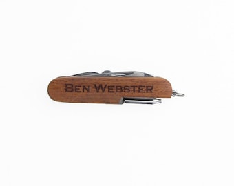 Gift for Groomsmen, Best Man Gift, Usher, Ring Bearer, Laser Engraved Rosewood Multi Tool Multitool Knife