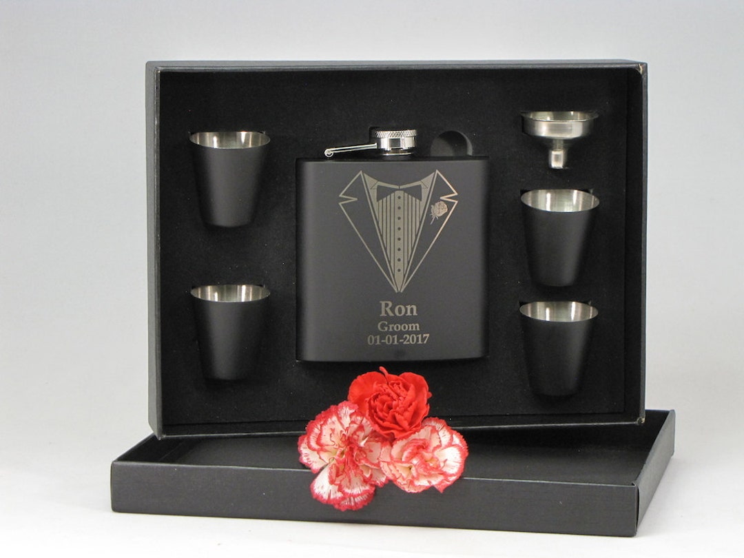 Personalized Groomsmen Gift, 1 Engraved Flask Set, Stainless Steel Flask, Personalized Best Man ...