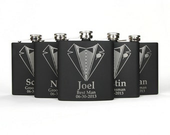 Personalized Groomsmen Gift, 5 Engraved Flasks, Groomsmen Flasks