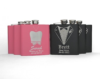 Bridal Party Gifts, 6 Flasks, Personalized Groomsmen Gift AND Bridesmaid Gifts, Engraved Flasks, Groomsmen Flasks, Wedding Party Gifts