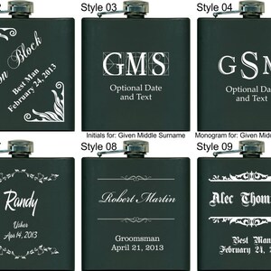 Personalized Groomsmen Gift, 1 Engraved Flask, Stainless Steel Flask, Personalized Best Man Gift, 1 Black Flask image 3