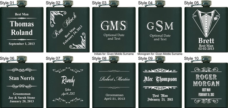 Personalized Groomsmen Gifts, Best Man Gift, Stainless Steel Flask, Wedding Party gifts, Gifts for Groomsmen, Set of 4 Engraved Flasks image 2