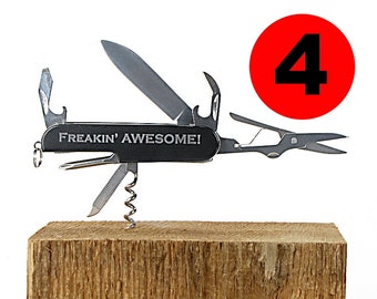 Set of 4, Groomsmen Gift, Best Man Gift, Usher, Ring Bearer, 4 Laser Engraved Black Multi Tools Multitool Knives