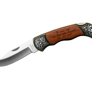 Custom Engraved Quote on Rosewood Pocket Knife Gift Personalized Engraved Keepsake Gift for boyfriend, husband, father image 1