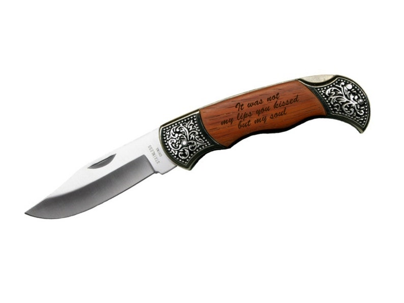 Custom Engraved Quote on Rosewood Pocket Knife Gift Personalized Engraved Keepsake Gift for boyfriend, husband, father image 1