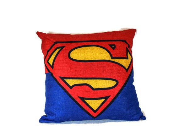 Vintage Superman Pillow Boys Room Decor Man Cave Decor Superman Decor Boys Room Superman Pillow Red Yellow Blue Superman Pillow