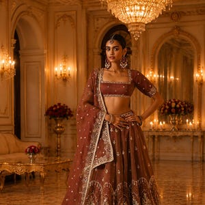 Rust Orange Heavy Embroidery Sequence Lehenga Choli for Reception Wear Indian Wedding Function Outfits
