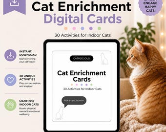 Verrijkingskaarten voor katten | 30 kattenactiviteiten binnenshuis, mentale stimulatie (digitale download)